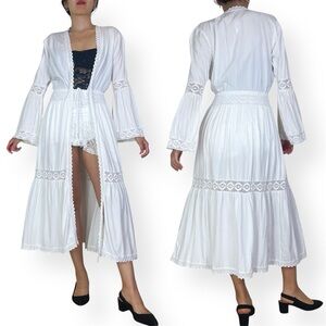 NWT Salty Lemon White Crochet Lace Victorian Cottagecore Coverup Robe Dress S